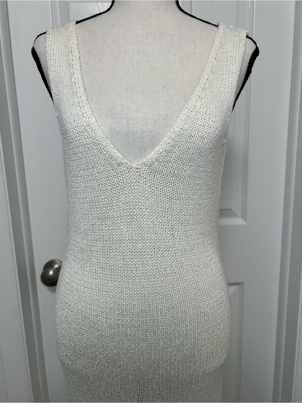 ASOS Edition Ivory Knit Maxi Dress Open Back Sleeveless Size US 8 NWT - Picture 6 of 14